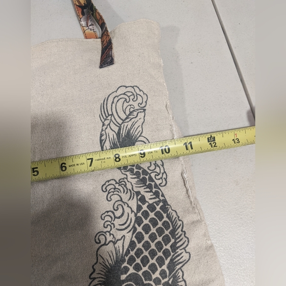 Vintage Rare Retro Chic Japanese Koi Fish Tote Book Bag Sack Travel School - Picture 9 of 9